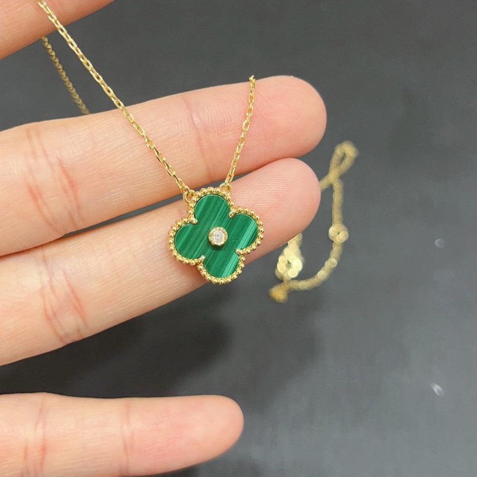[Aurora]CLOVER 15MM DIAMOND TURQUOISE NECKLACE