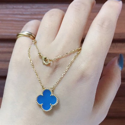 [Aurora]CLOVER 15MM BLUE AGATE NECKLACE