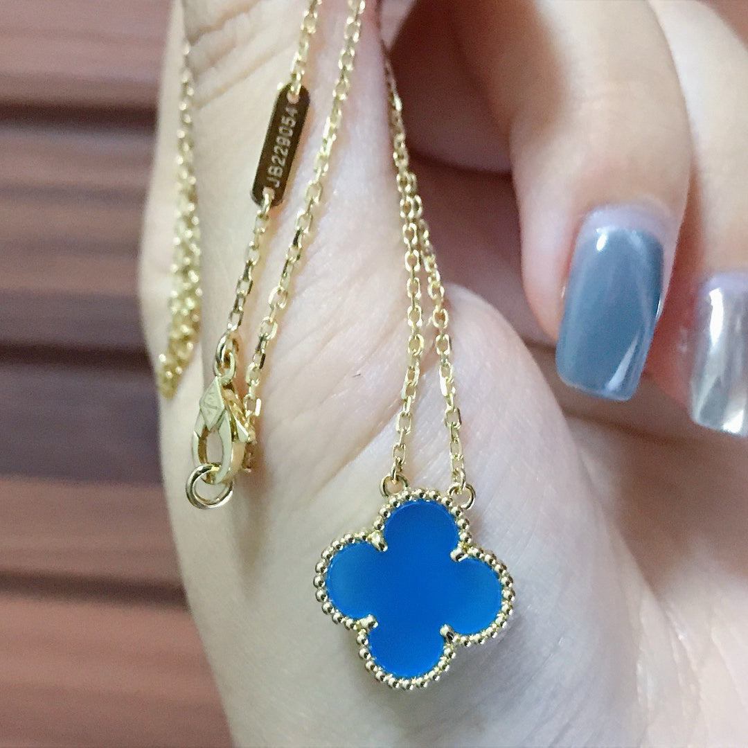 [Aurora]CLOVER 15MM BLUE AGATE NECKLACE