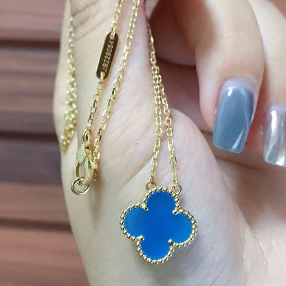 [Aurora]CLOVER 15MM BLUE AGATE NECKLACE