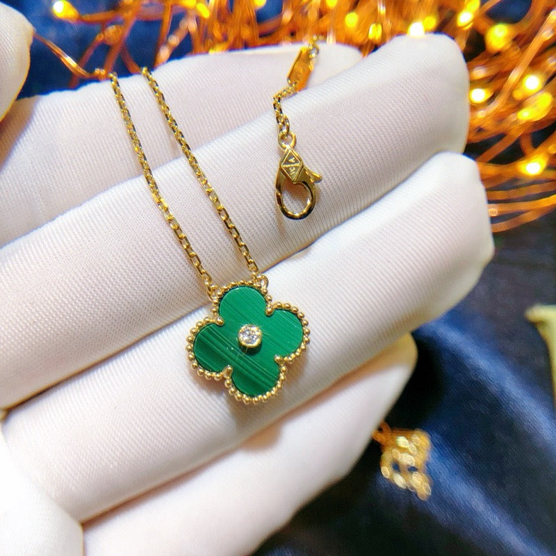 [Aurora]CLOVER 15MM DIAMOND TURQUOISE NECKLACE