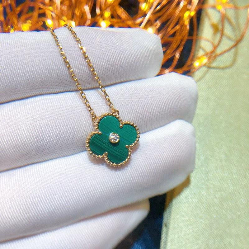 [Aurora]CLOVER 15MM DIAMOND TURQUOISE NECKLACE
