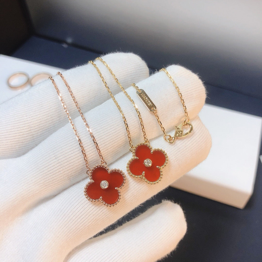 [Aurora]CLOVER 15MM DIAMOND CARNELIAN NECKLACE