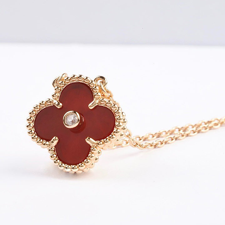 [Aurora]CLOVER 15MM DIAMOND CARNELIAN NECKLACE