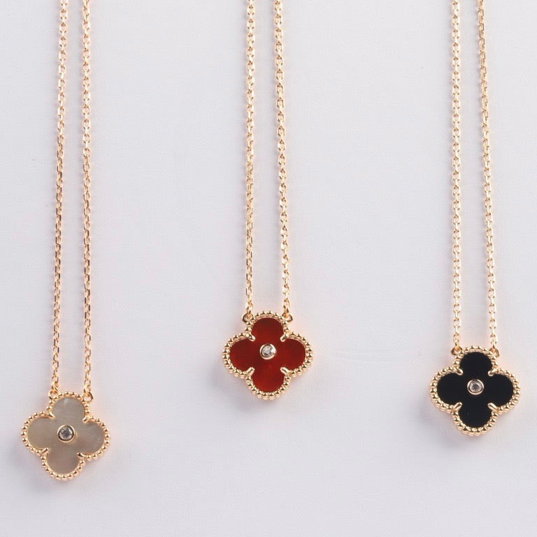 [Aurora]CLOVER 15MM DIAMOND CARNELIAN NECKLACE