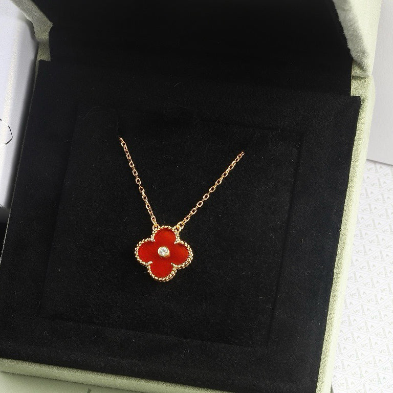 [Aurora]CLOVER 15MM DIAMOND CARNELIAN NECKLACE