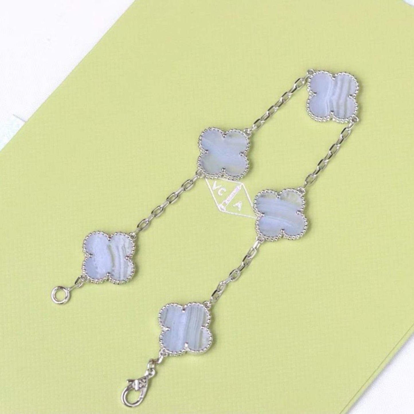 [Aurora]CLOVER  5 MOTIF PURPLE CHALCEDONY BRACELET SILVER