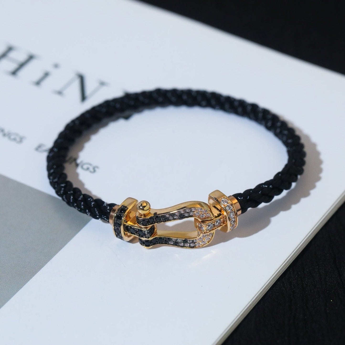 [Aurora]FORCE LARGE HORSESHOE BLACK WHITE DIAMOND BRACELET ROSE GOLD