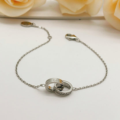 [AURORA]LOVE DOUBLE RING HALF DIAMOND BRACELET