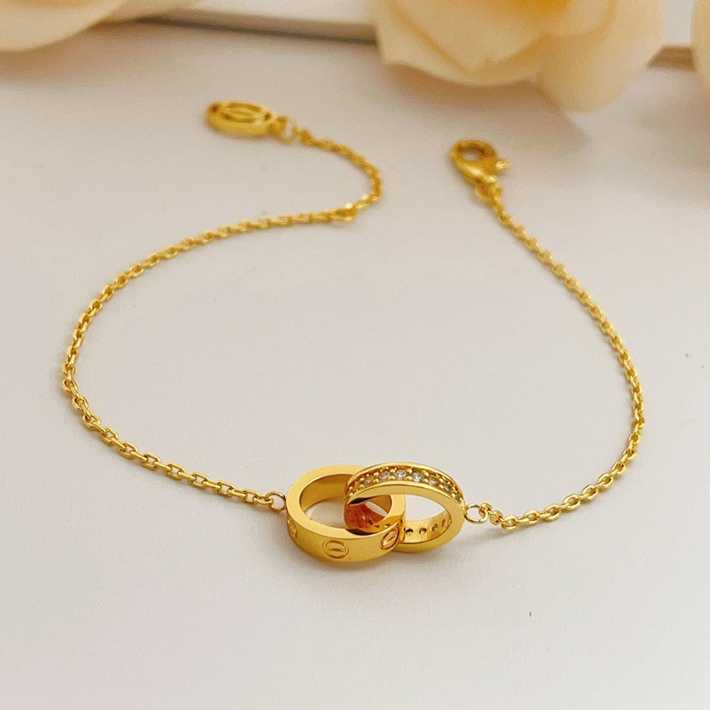 [AURORA]LOVE DOUBLE RING HALF DIAMOND BRACELET