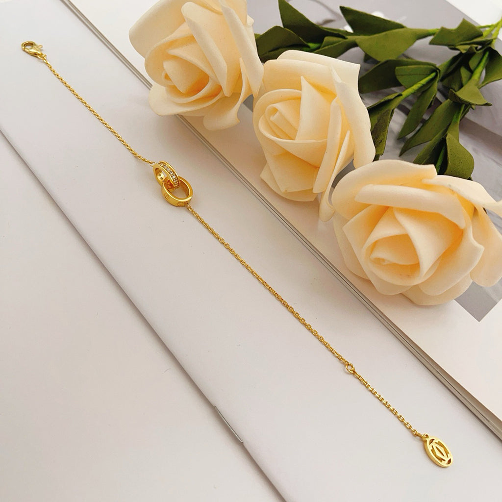 [AURORA]LOVE DOUBLE RING HALF DIAMOND BRACELET