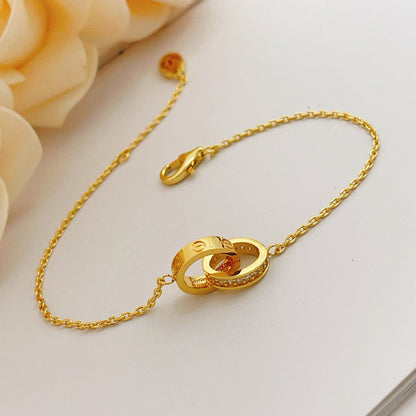 [AURORA]LOVE DOUBLE RING HALF DIAMOND BRACELET