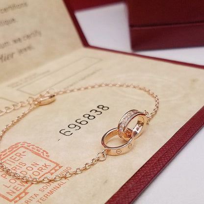 [AURORA]LOVE DOUBLE RING HALF DIAMOND BRACELET