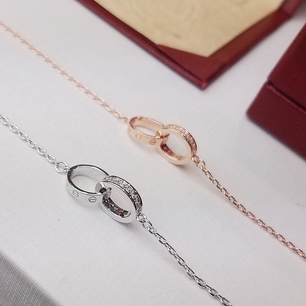 [AURORA]LOVE DOUBLE RING HALF DIAMOND BRACELET