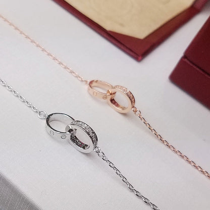 [AURORA]LOVE DOUBLE RING HALF DIAMOND BRACELET