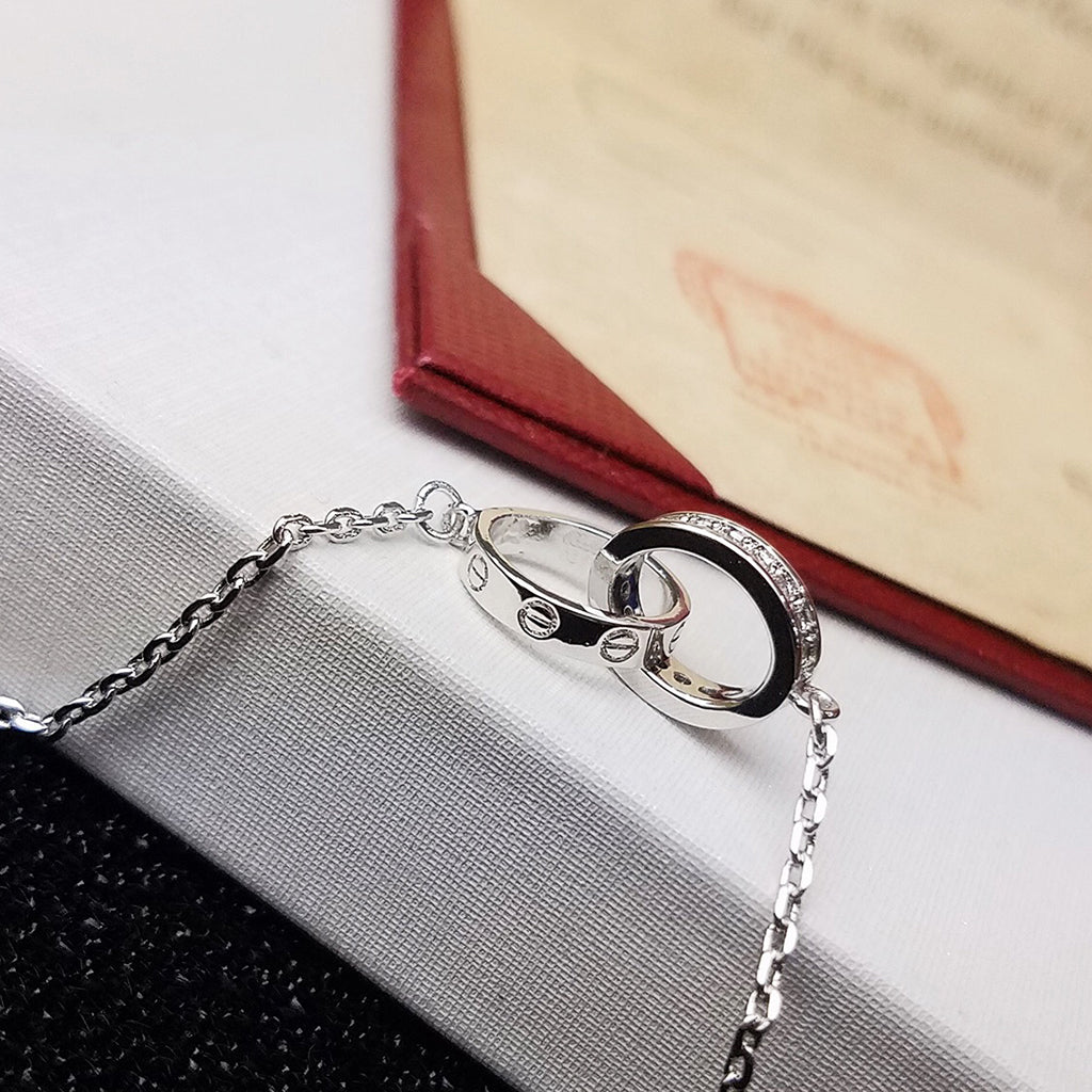 [AURORA]LOVE DOUBLE RING HALF DIAMOND BRACELET