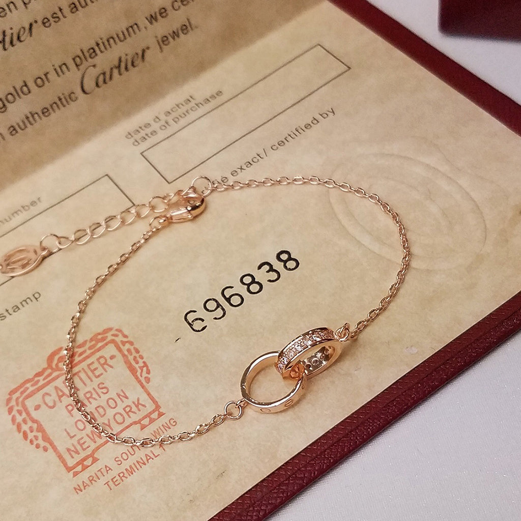 [AURORA]LOVE DOUBLE RING HALF DIAMOND BRACELET
