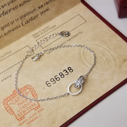 [AURORA]LOVE DOUBLE RING HALF DIAMOND BRACELET