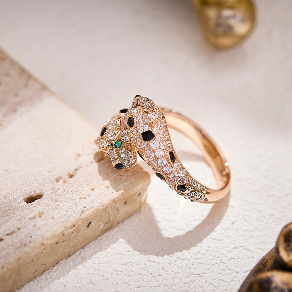 [AURORA]PANTHERE DOUBLE HEADED FULL DIAMOND  RING
