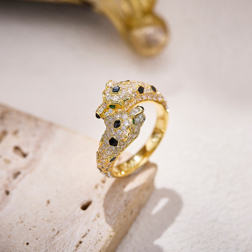 [AURORA]PANTHERE DOUBLE HEADED FULL DIAMOND  RING