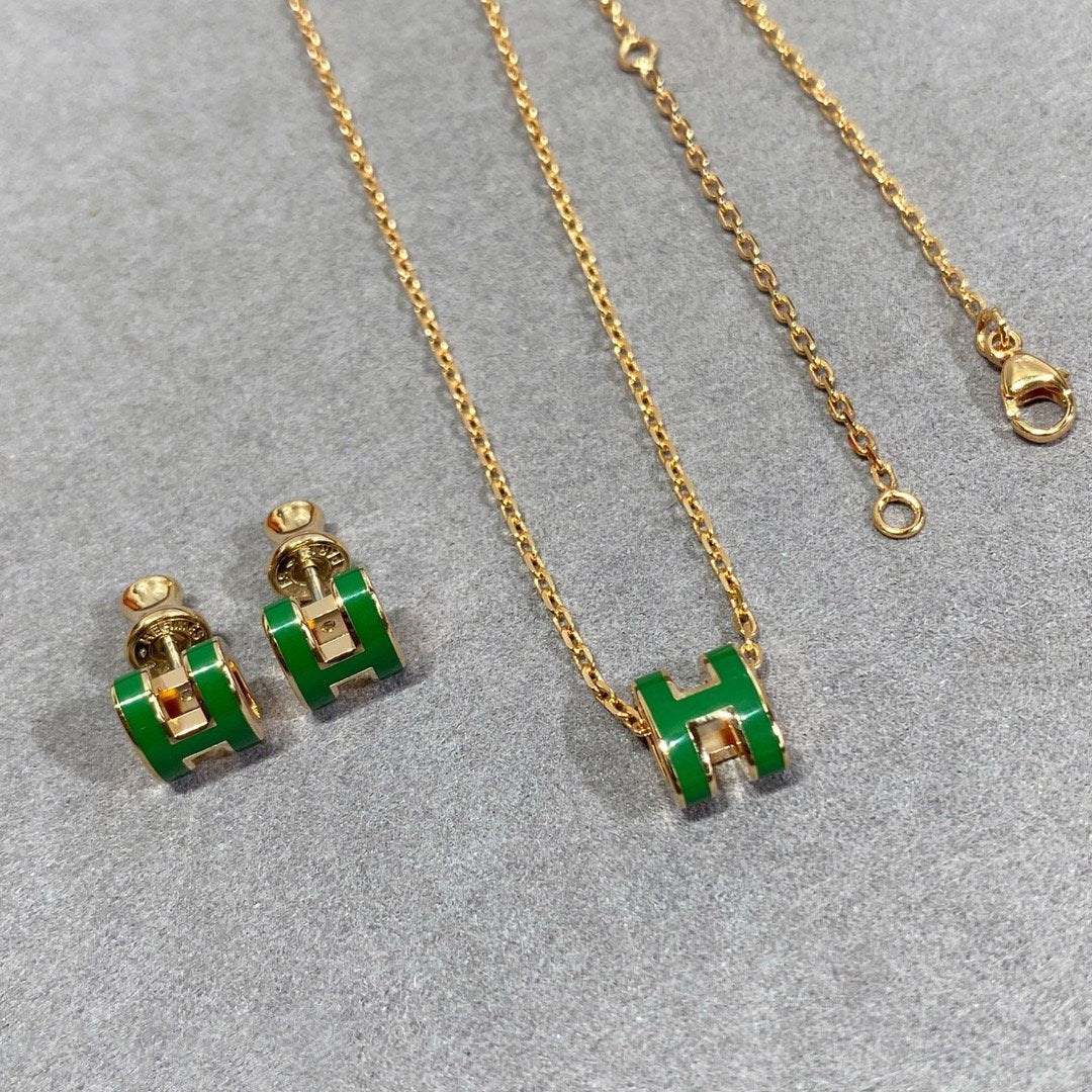 [AURORA]POP H グリーンネックレス シルバー＆ゴールド