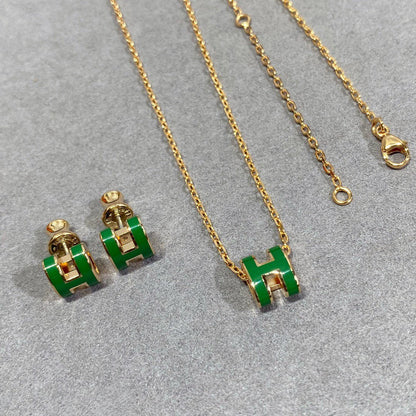 [AURORA]POP H グリーンネックレス シルバー＆ゴールド