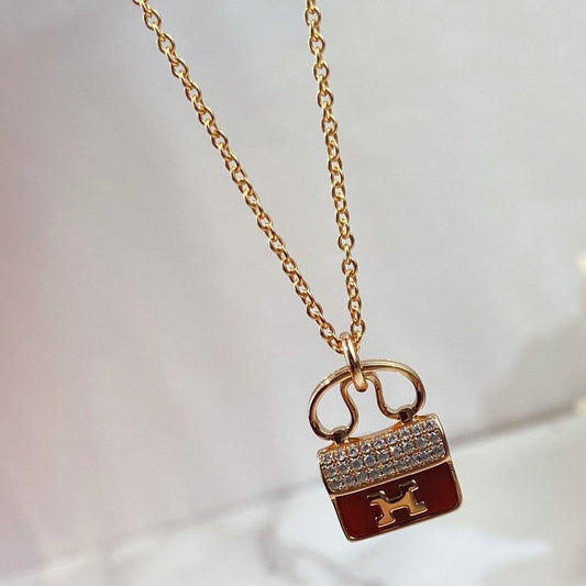 [Aurora]CONSTANCE RED PEDANT PINK GOLD NECKLACE