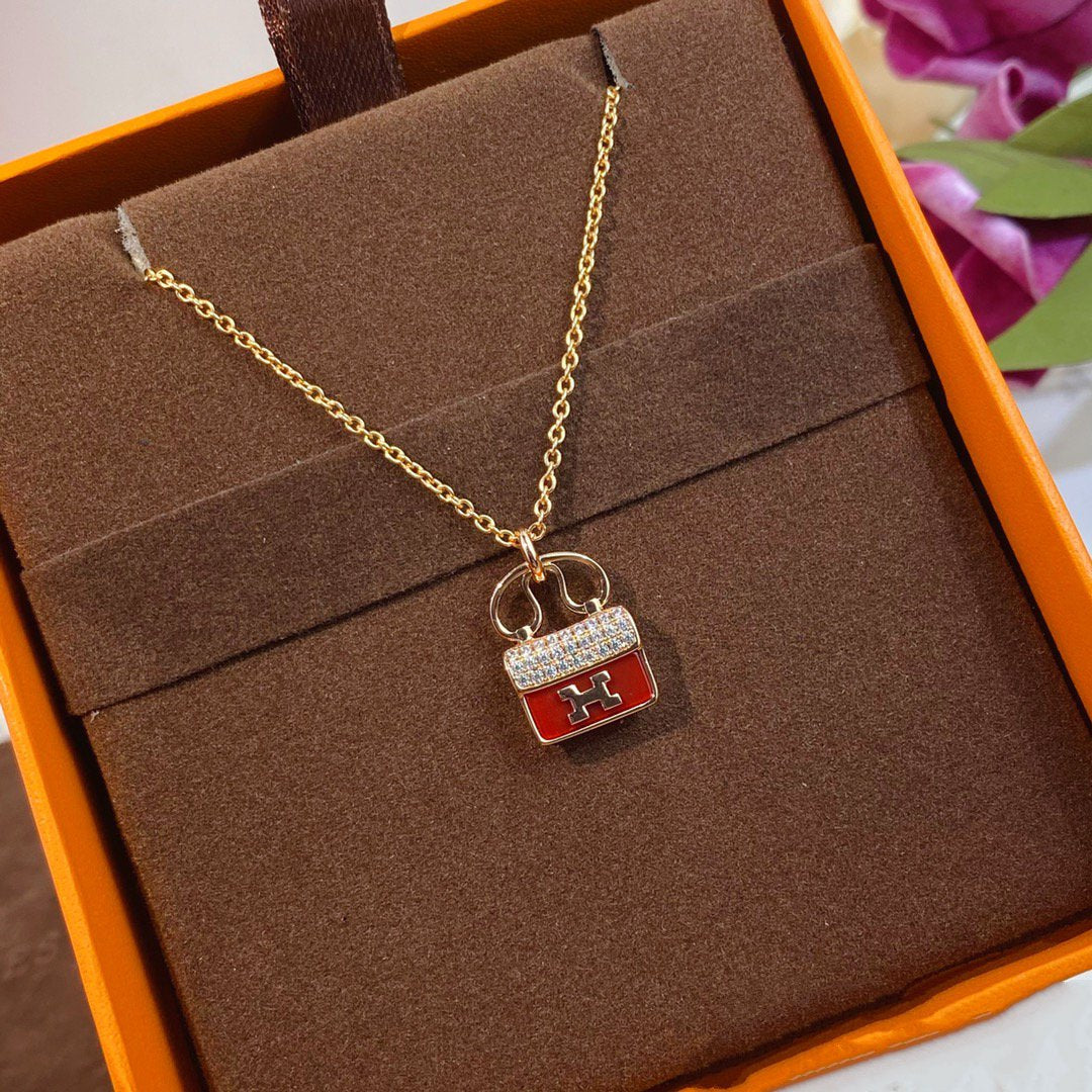 [Aurora]CONSTANCE RED PEDANT PINK GOLD NECKLACE
