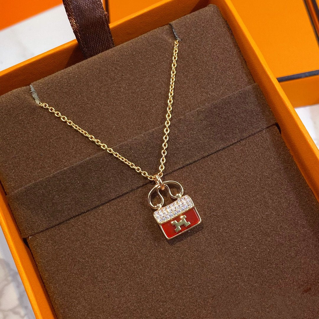 [Aurora]CONSTANCE RED PEDANT PINK GOLD NECKLACE