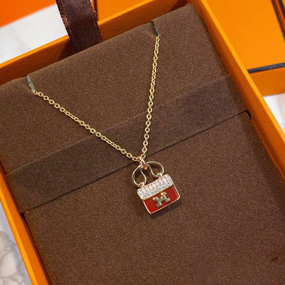 [Aurora]CONSTANCE RED PEDANT PINK GOLD NECKLACE