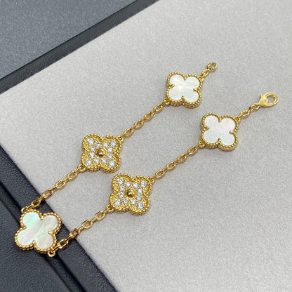 [AURORA]CLOVER BRACELET 5 MOTIF WHITE MOP DIAMOND