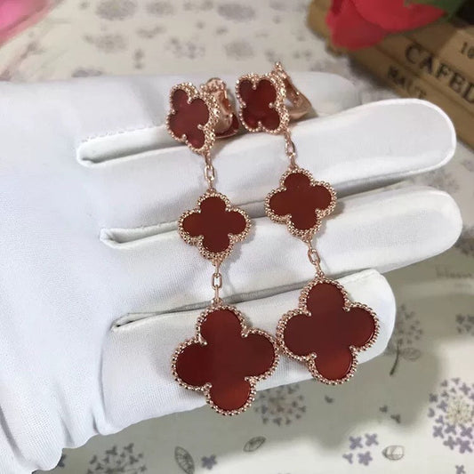 [Aurora]CLOVER 3 MOTIF CARNELIAN DROP EARRINGS