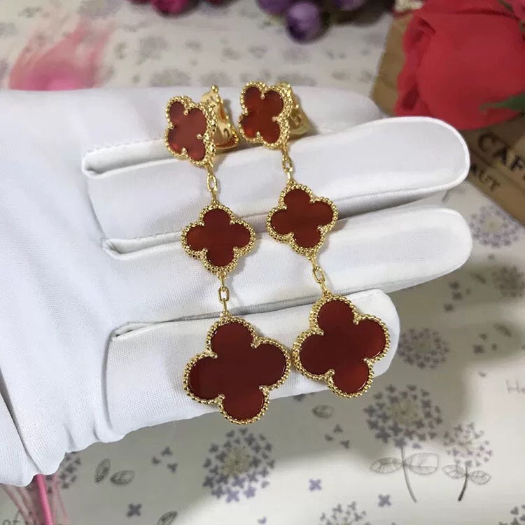 [Aurora]CLOVER 3 MOTIF CARNELIAN DROP EARRINGS