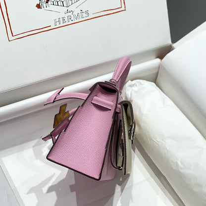 KELLY DOLL PICTO MINI 18 PINK MIX BROWN CALFSKIN