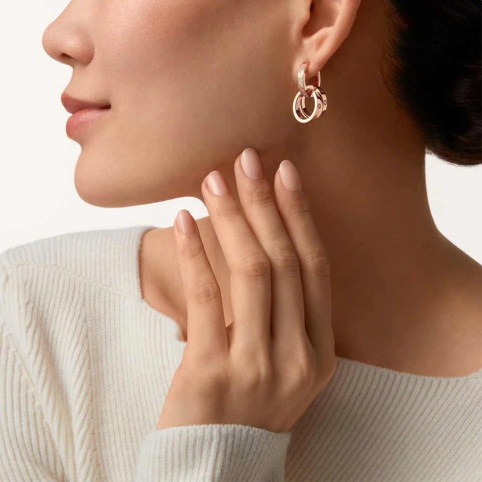 [AURORA]LOVE 3.3MM DANGLE HALF DIAMOND EARRINGS