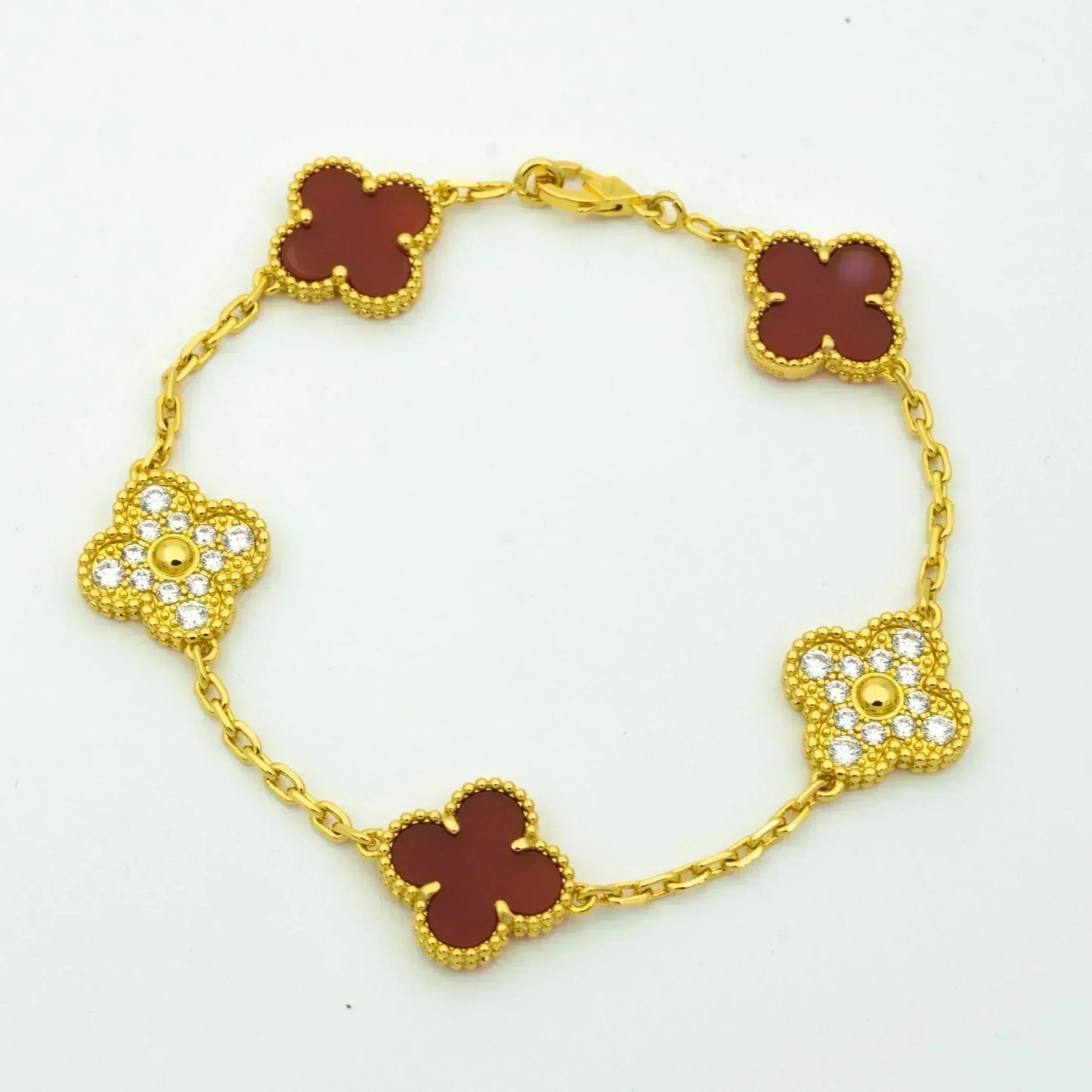 [Aurora]CLOVER 5 MOTIFS CARNELIAN DIAMOND BRACELET