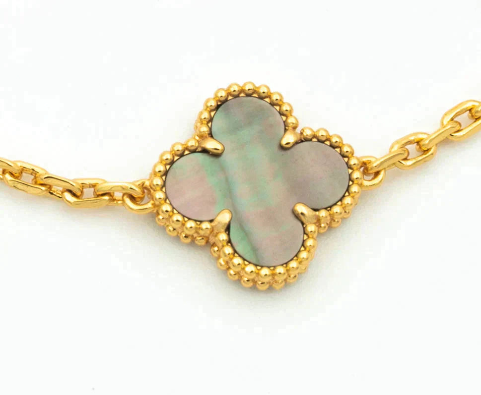 [Aurora]CLOVER 5 MOTIF GRAY MOP DIAMOND BRACELET
