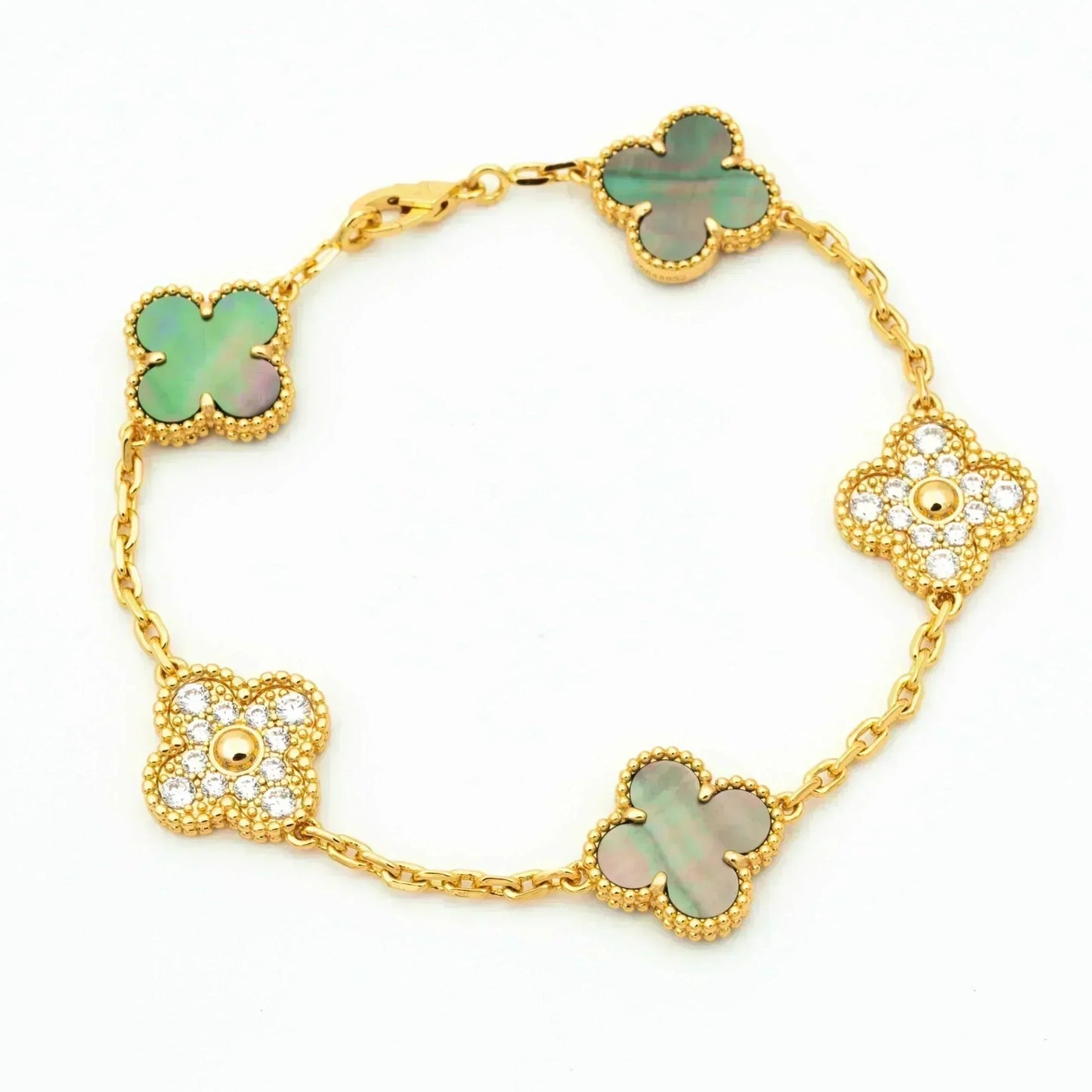 [Aurora]CLOVER 5 MOTIF GRAY MOP DIAMOND BRACELET