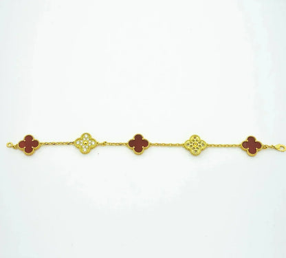 [AURORA]CLOVER 5 MOTIF RED CORNELIAN BRACELET COLLECTION