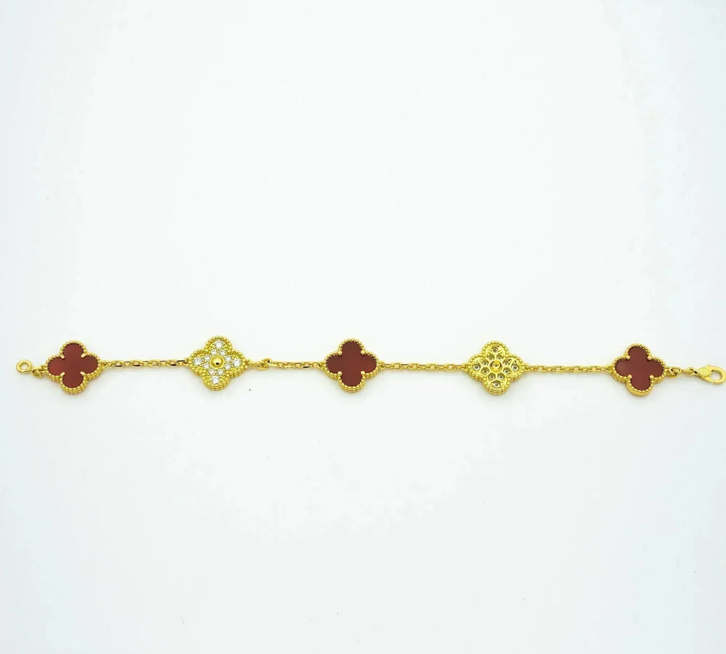 [AURORA]CLOVER 5 MOTIFS CARNELIAN DIAMOND BRACELET