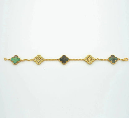 [Aurora]CLOVER 5 MOTIF GRAY MOP DIAMOND BRACELET
