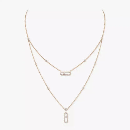 [AURORA]2 Rows Rose Gold Diamond Pave_ Necklace Move Uno