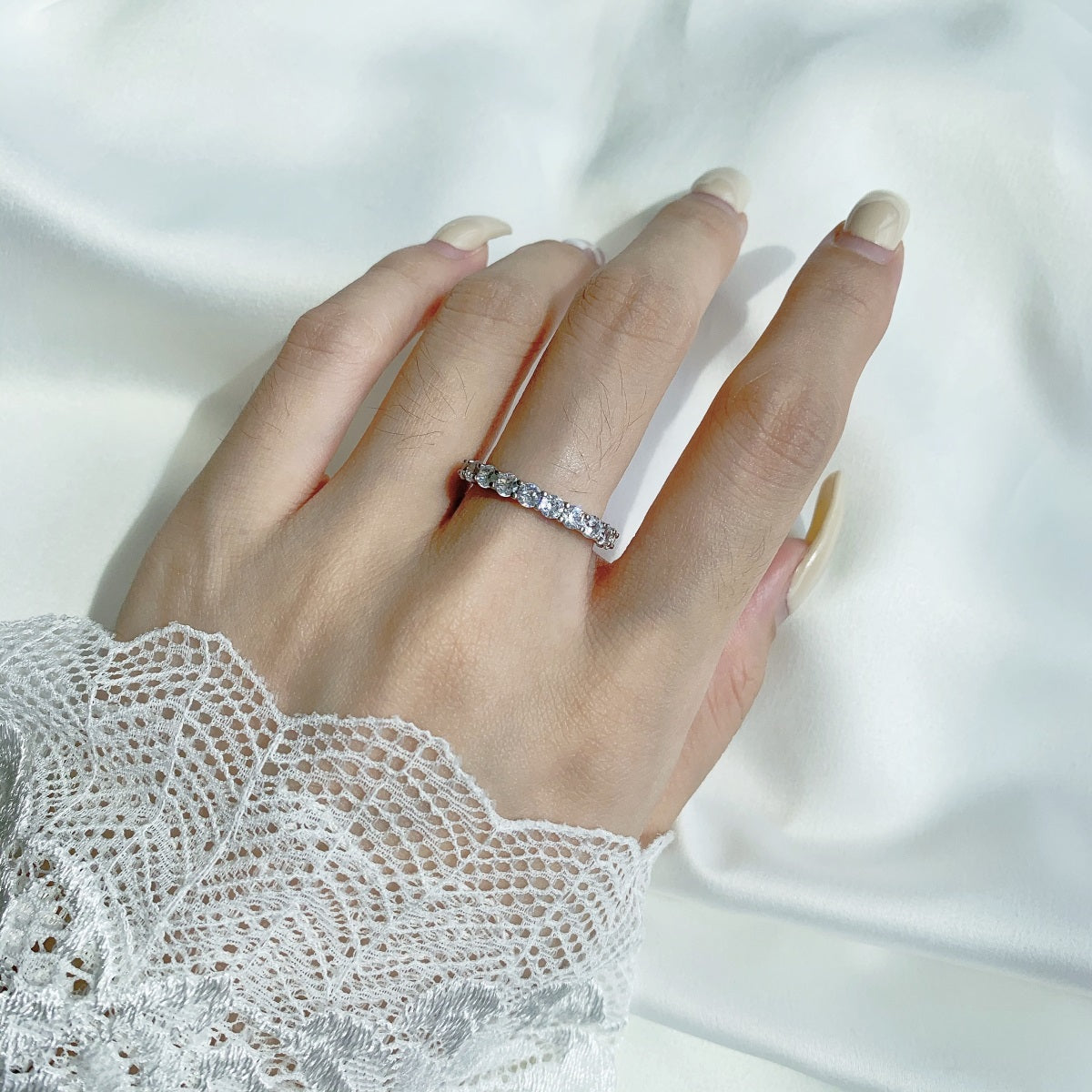 [Aurora]Sparkling Round Cut Tennis Ring