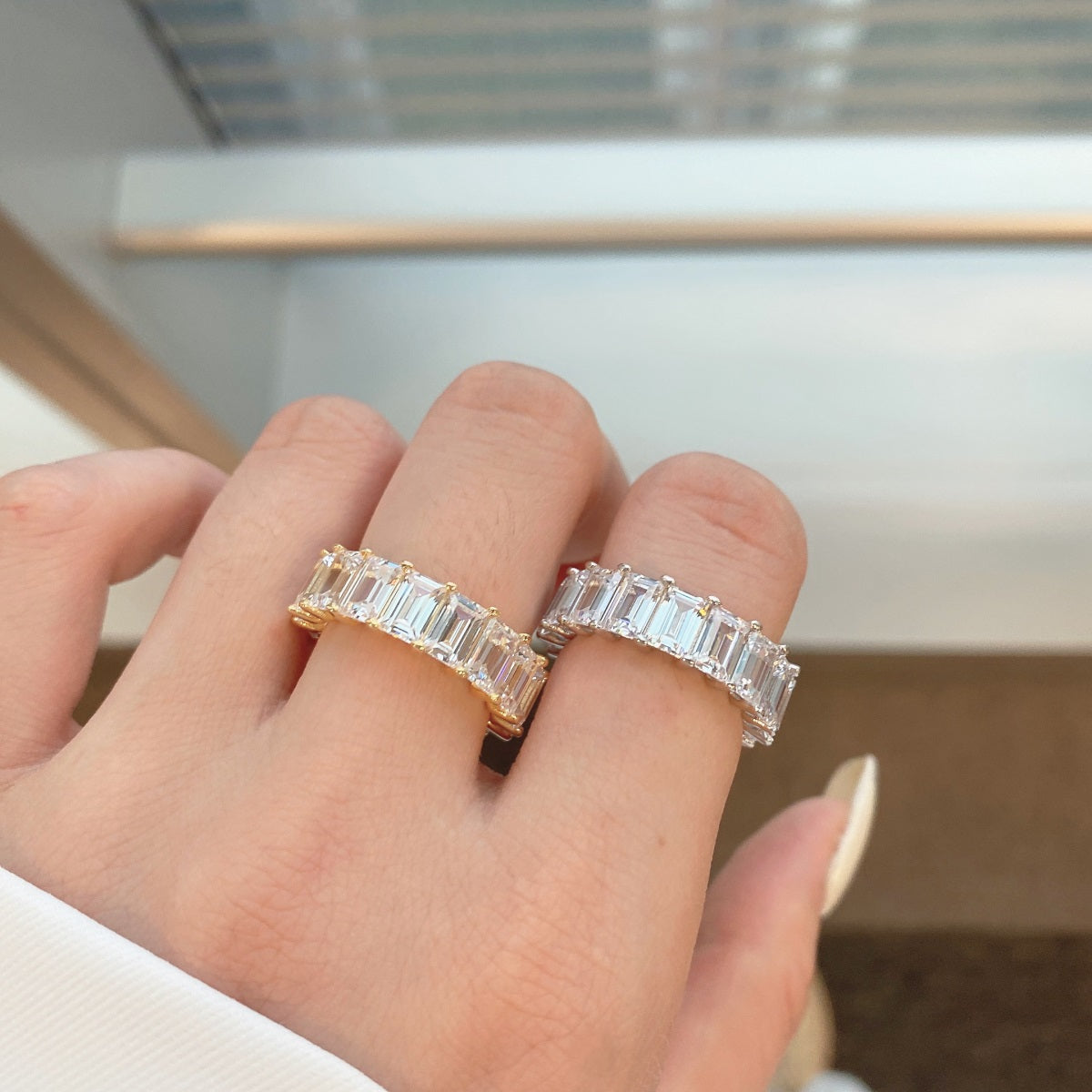 [Aurora]0.75 Carat Elegant Emerald Cut Tennis Ring