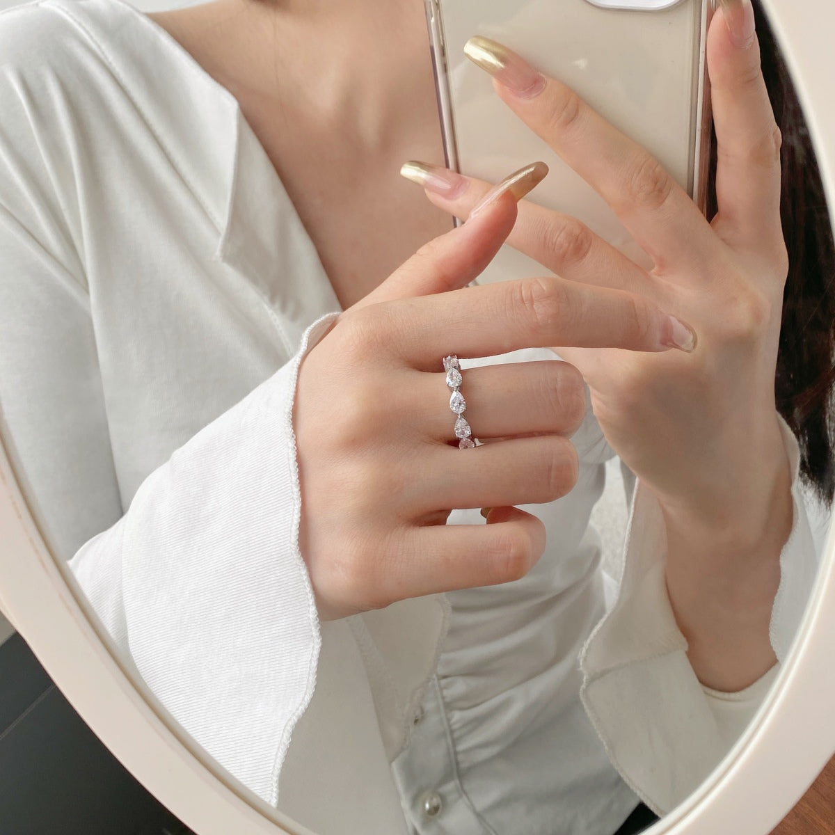 [AURORA]Exquisite Pear Cut Tennis Ring