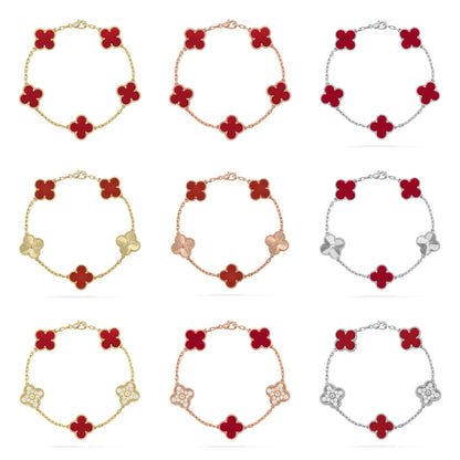 [AURORA]CLOVER 5 MOTIF RED CORNELIAN BRACELET COLLECTION