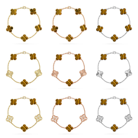 [AURORA]CLOVER 5 MOTIFS TIGER EYE BRACELET COLLECTION