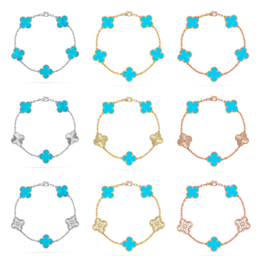 [AURORA] CLOVER 5 MOTIF TURQUOISE BRACELET COLLECTION