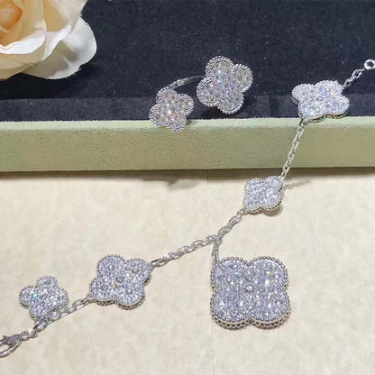 [Aurora]CLOVER 6 MOTIFS SILVER DIAMOND BRACELET