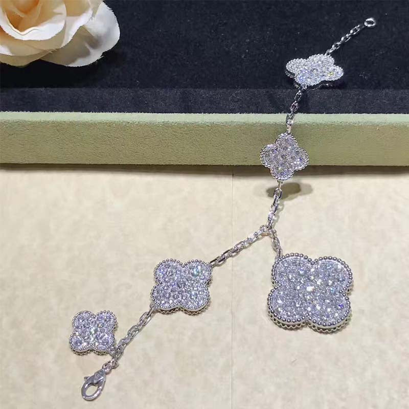 [Aurora]CLOVER 6 MOTIFS SILVER DIAMOND BRACELET